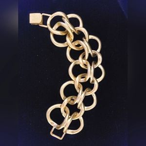 Brutalist Chunky Twisted Link Brass Bracelet Post Modern